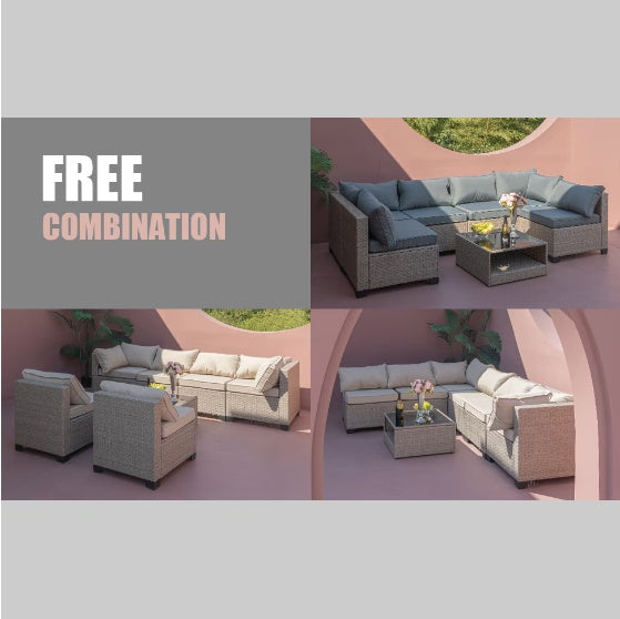 Luxury 7-Piece Patio Furniture Set – Outdoor Sofa with Cushions & Table
