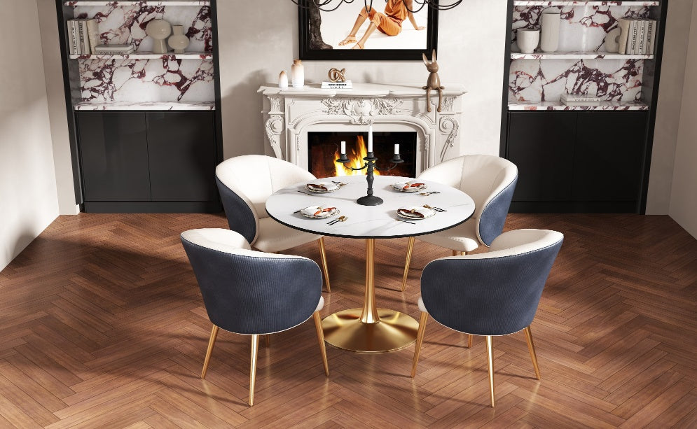 Stylish White Round Dining Table with Gold Legs – Perfect for Living Room