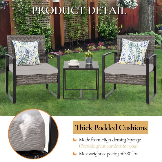 Modern 3-Piece PE Rattan Patio Furniture Set – Comfortable & Durable