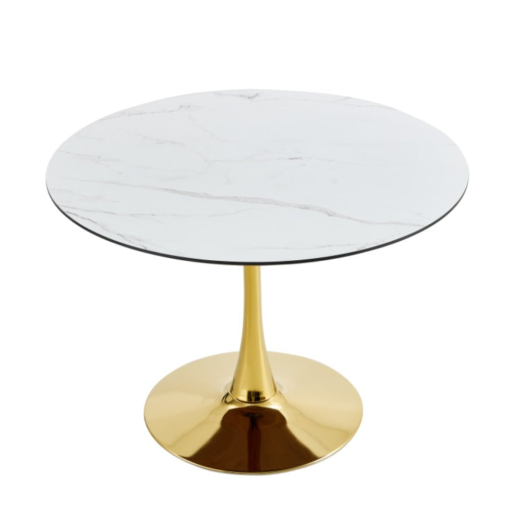 Stylish White Round Dining Table with Gold Legs – Perfect for Living Room