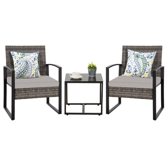 Modern 3-Piece PE Rattan Patio Furniture Set – Comfortable & Durable